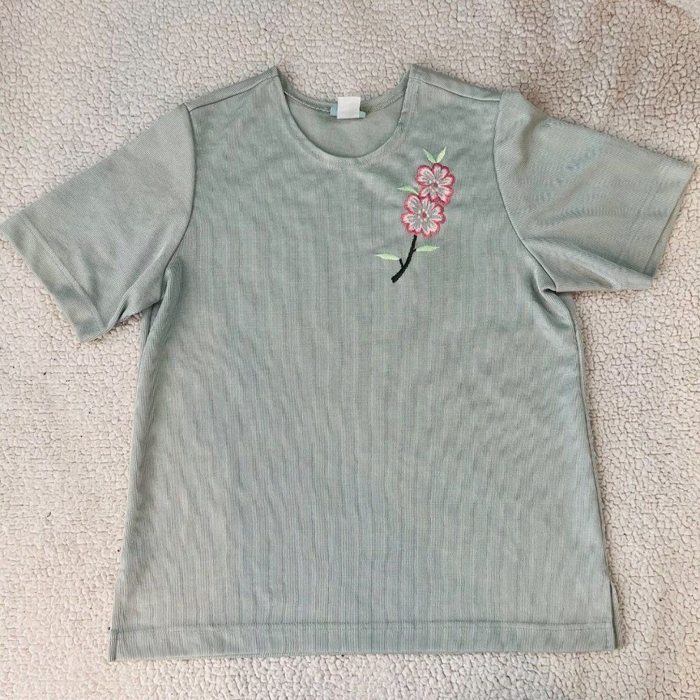 Vintage Sara Morgan for Haband Short Sleeve Shirt Seafoam Green Women L Cottage